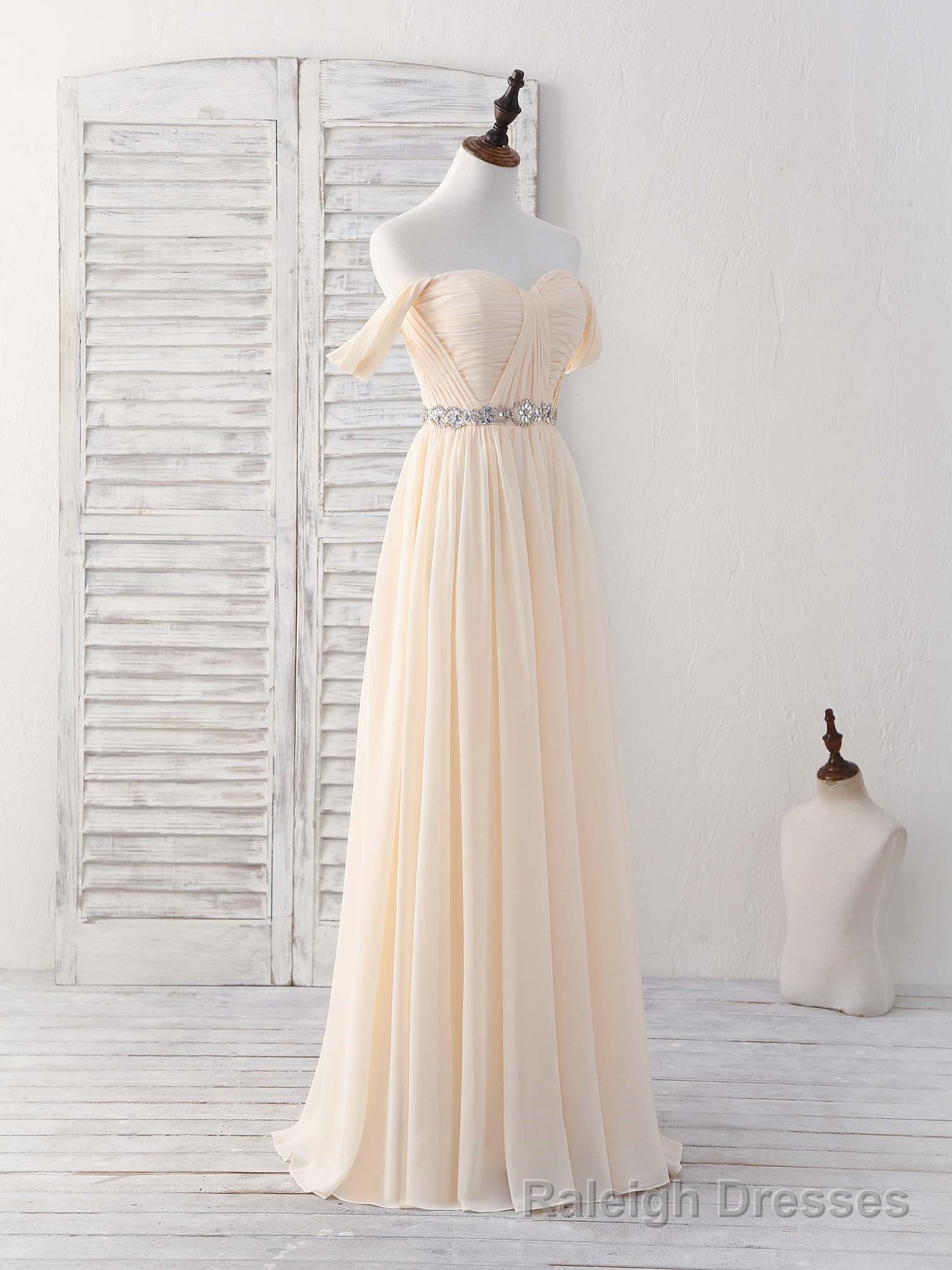Champagne Chiffon Off Shoulder Long Prom Dress Bridesmaid Dress Secondary image