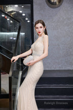 Deep V neck Backless Full of Bead Sequined Mermaid Long Prom Dresses