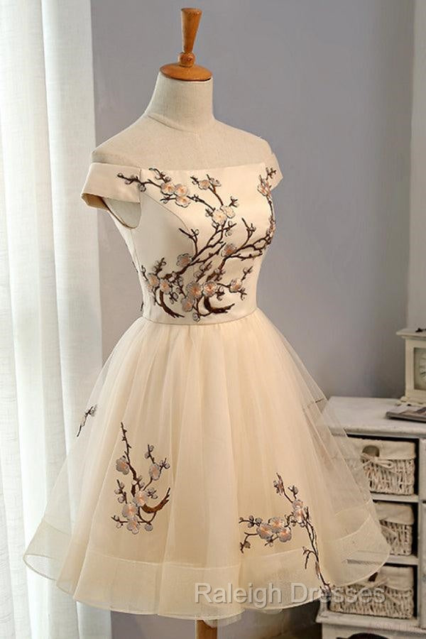 Champagne Embroidery Homecoming Dresses,Tulle Short Party Dresses Secondary image