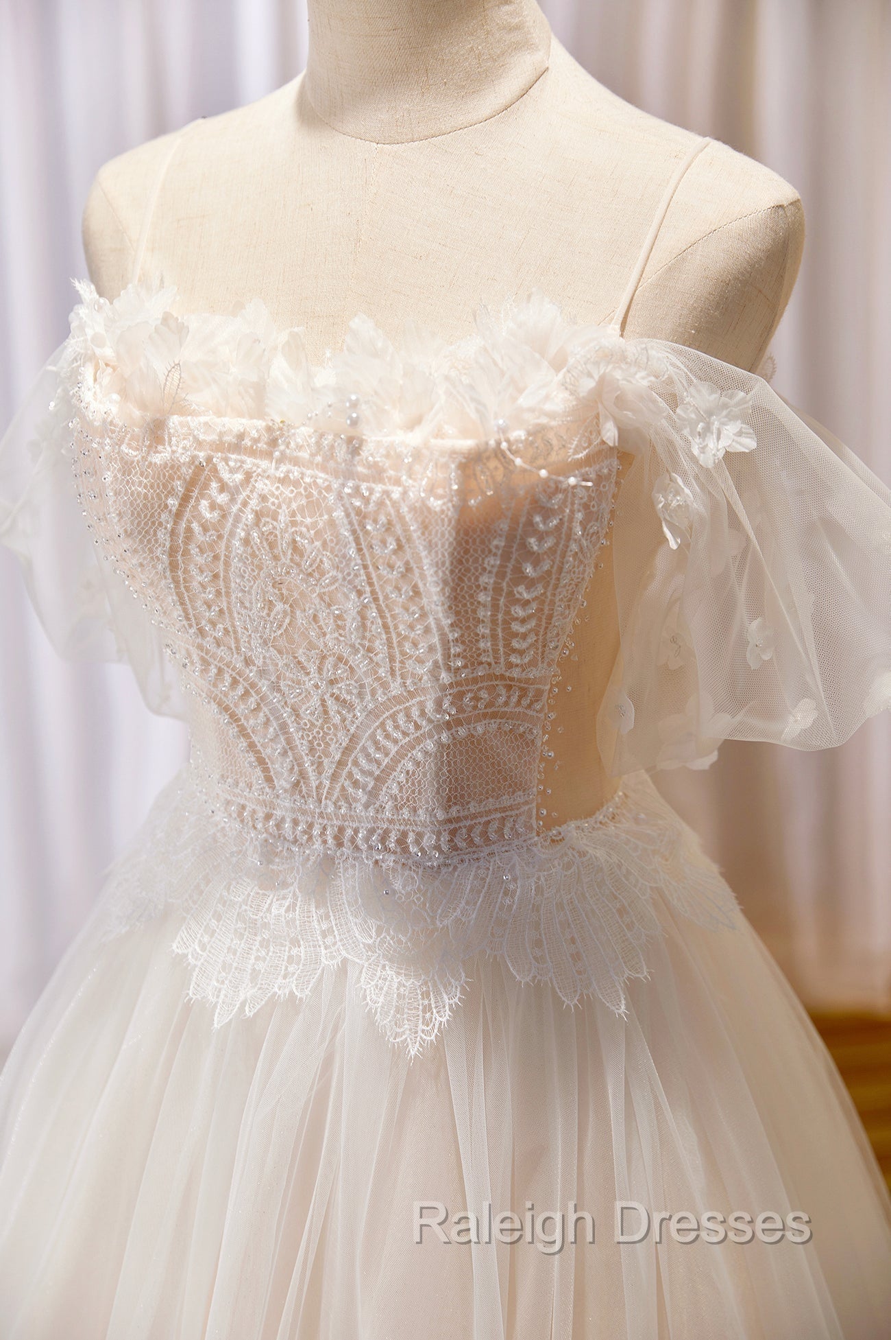 Champagne Floor Length Lace Long Prom Dress, Off the Shoulder Prom Dress Secondary image