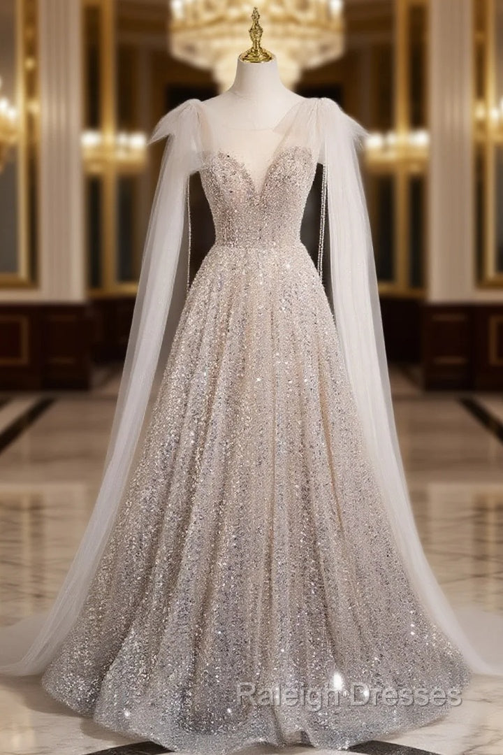 Champagne Gold Scoop Neck Backless Prom Dress Main image