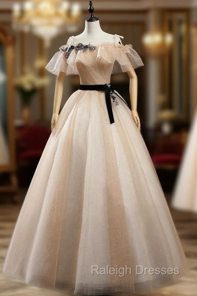 Champagne Gold Tulle Appliques Quinceanera Dress Main image