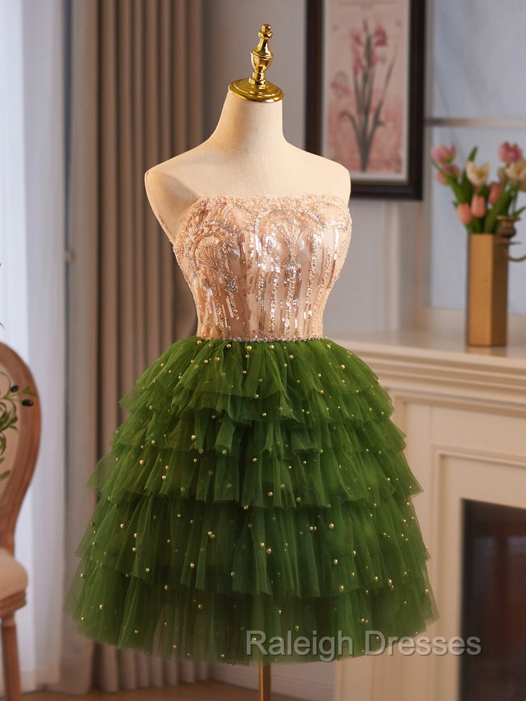 Champagne/Green Tulle Lace Short Prom Dress, Cute Homecoming Dress Secondary image