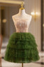 Champagne/Green Tulle Lace Short Prom Dress, Cute Homecoming Dress
