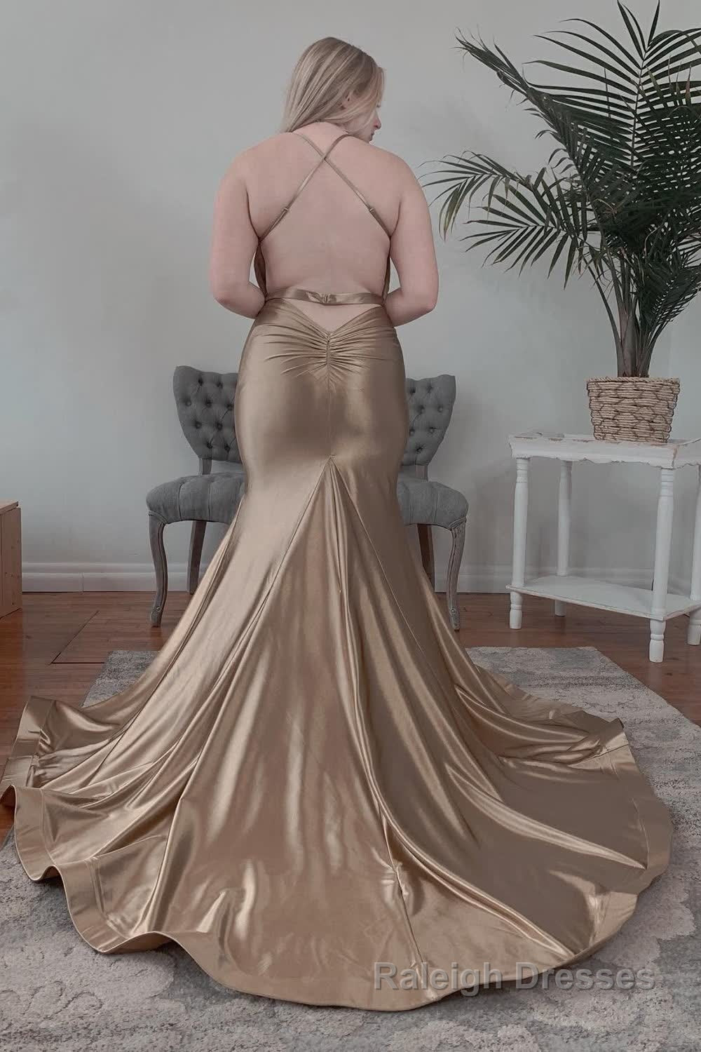 Champagne Halter Mermaid Backless Prom Dress Secondary image