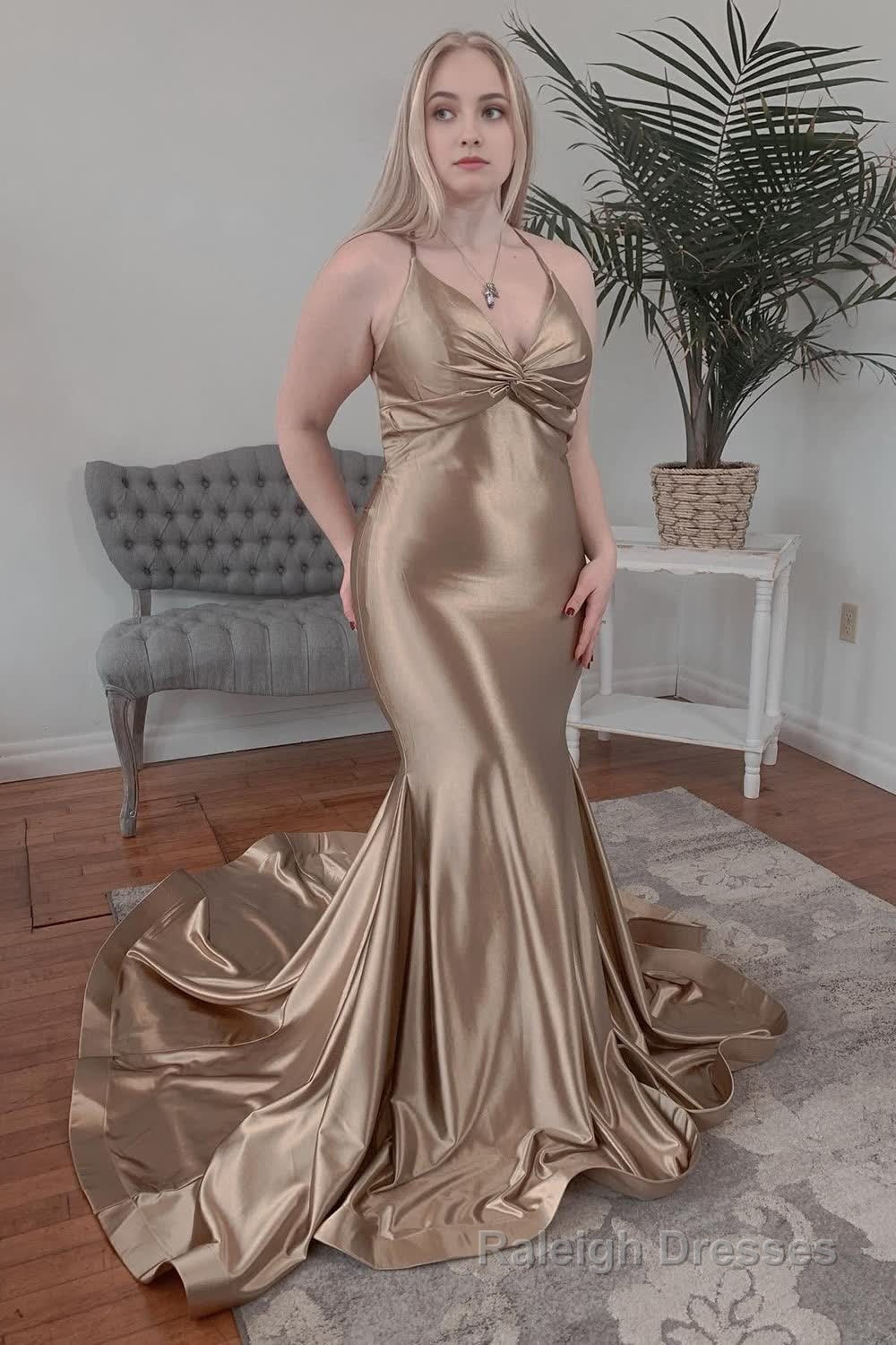 Champagne Halter Mermaid Backless Prom Dress Main image