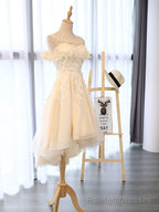 Champagne High Low Lace Prom Dresses, Champagne High Low Lace Formal Homecoming Dresses