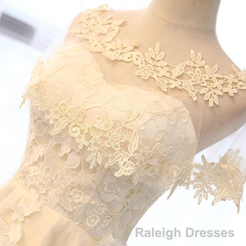 Champagne High Low Lace Prom Dresses, Champagne High Low Lace Formal Homecoming Dresses