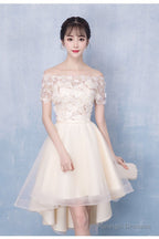 Champagne High Low Off Shoulder Tulle With Lace Prom Dresses Short Homecoming Dresses