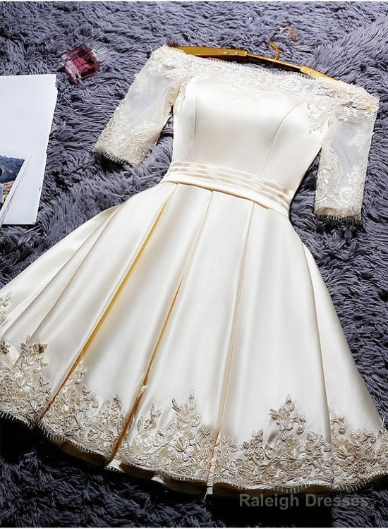 Champagne Knee Length Homecoming Dress, Satin Homecoming Dress Main image