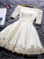Champagne Knee Length Homecoming Dress, Satin Homecoming Dress