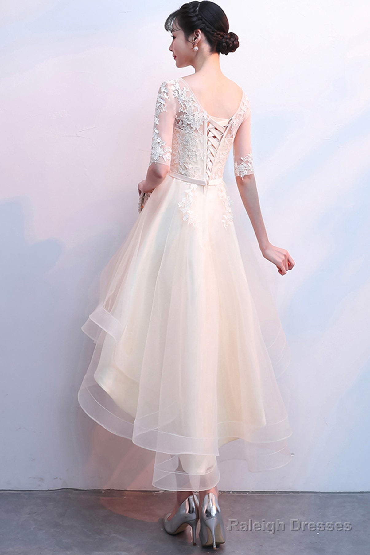 Champagne Lace High Low Homecoming Dress Secondary image