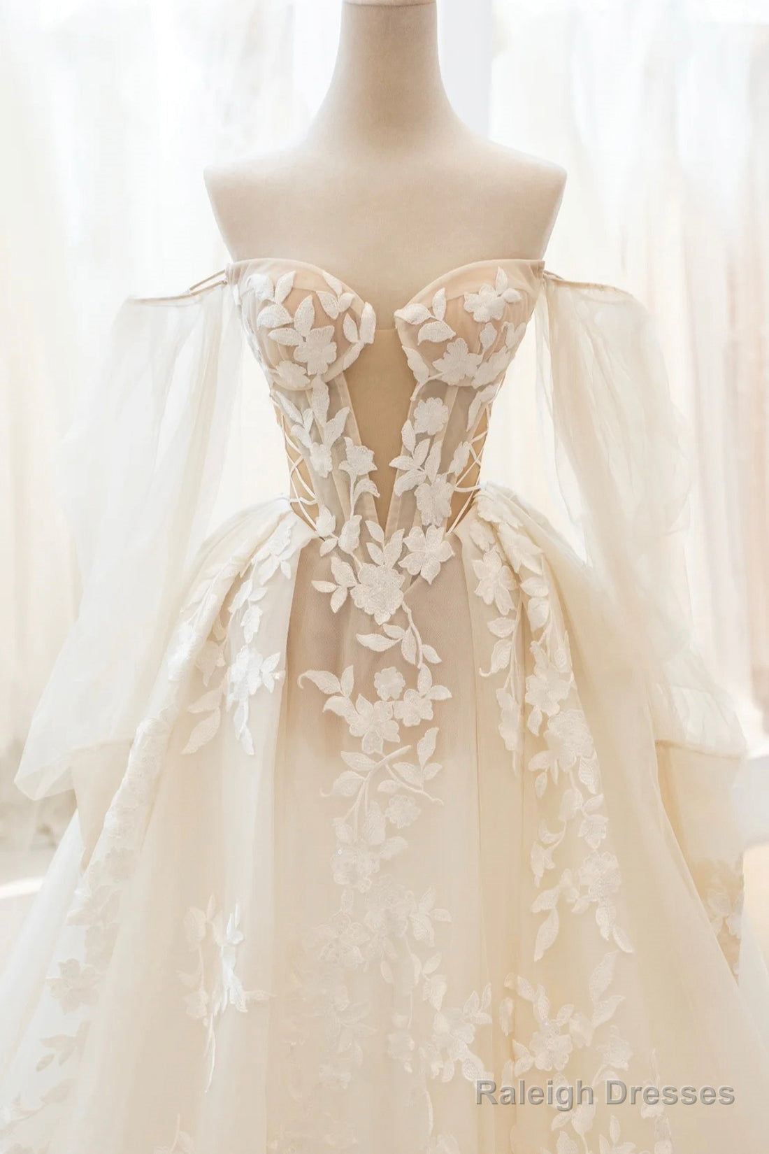 Champagne Lace Long A-Line Ball Gown, Off The Shoulder Evening Party Dress Secondary image