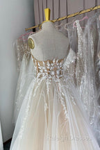 Champagne Lace Long A Line Prom Dresses Strapless Prom Dresses