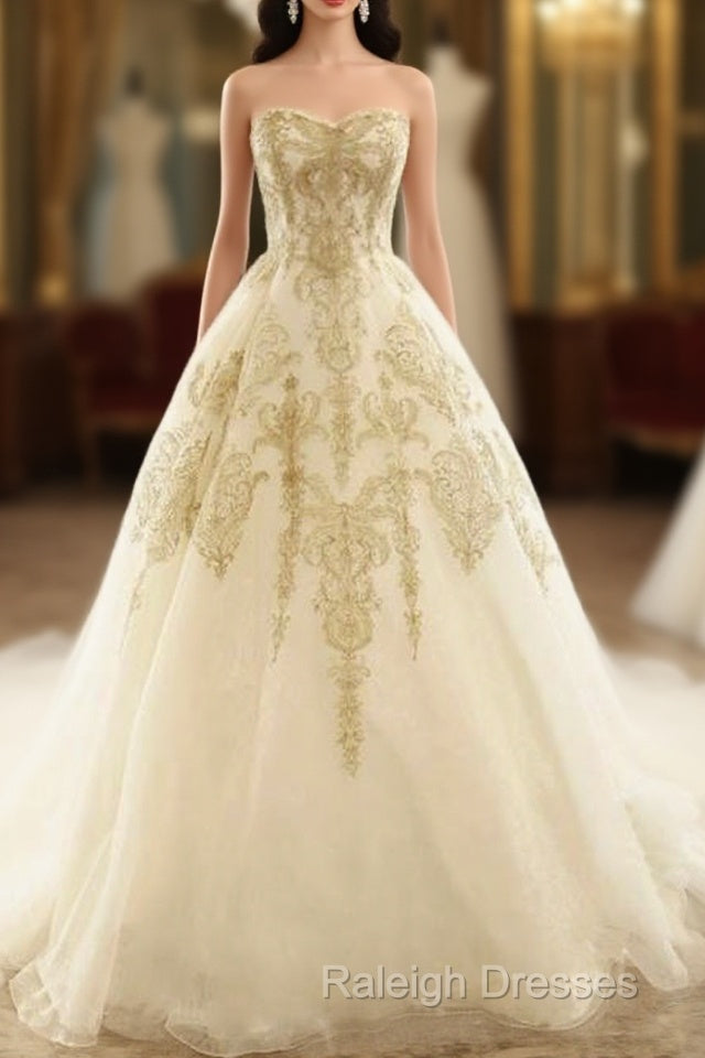 Champagne Lace Long Wedding Dress, Champagne Bridal Dress, Champagne Lace Wedding Prom Gown