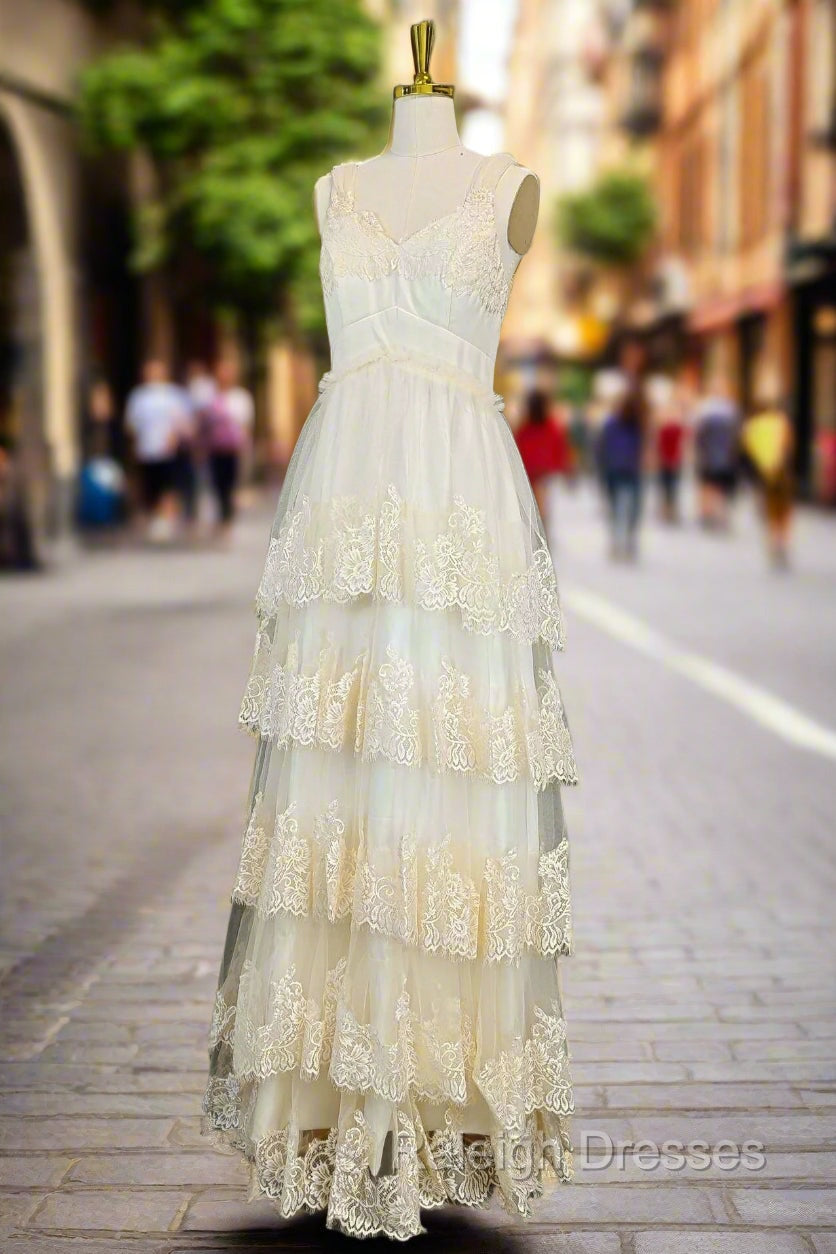 Champagne Lace Prom Dresses A-line V-neck Elegant Evening Dresses Secondary image