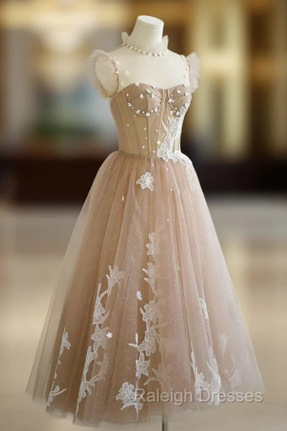 Champagne Lace Short A-Line Prom Dress, Cute Homecoming Party Dress Main image