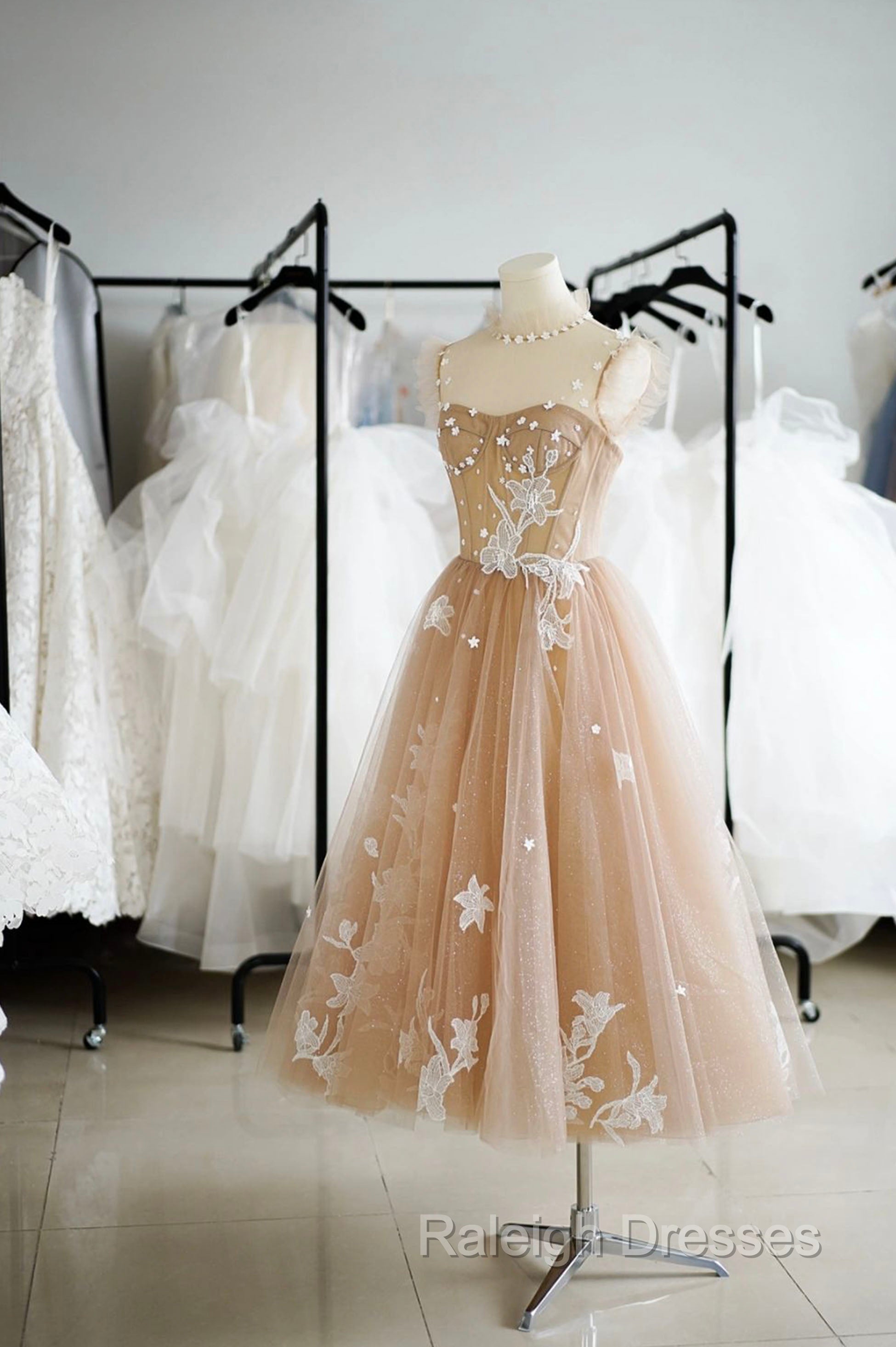 Champagne Lace Short A Line Prom Dresses Cute Homecoming Prom Dresses Secondary image