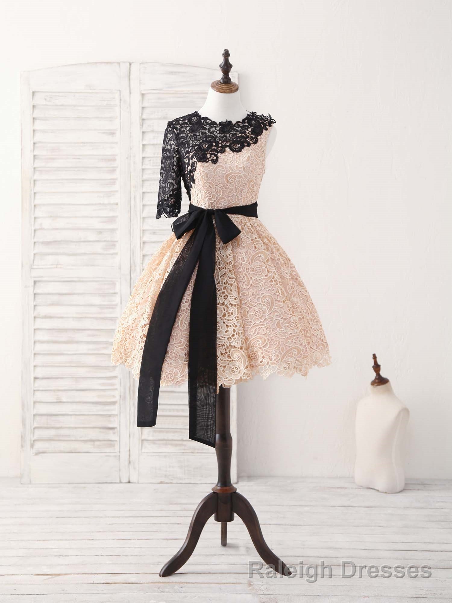 Champagne Lace Short Prom Dress, Champagne Homecoming Dress Main image