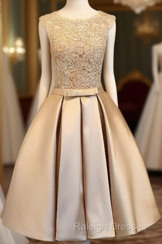 Champagne Lace Short Prom Dress, Cute Homecoming Dress Main image