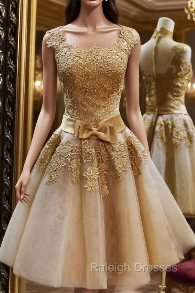 Champagne Lace Tulle High Neck Homecoming Dress