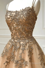 Champagne Lace Tulle Prom Dresses Long Prom Dresses Ball Gown