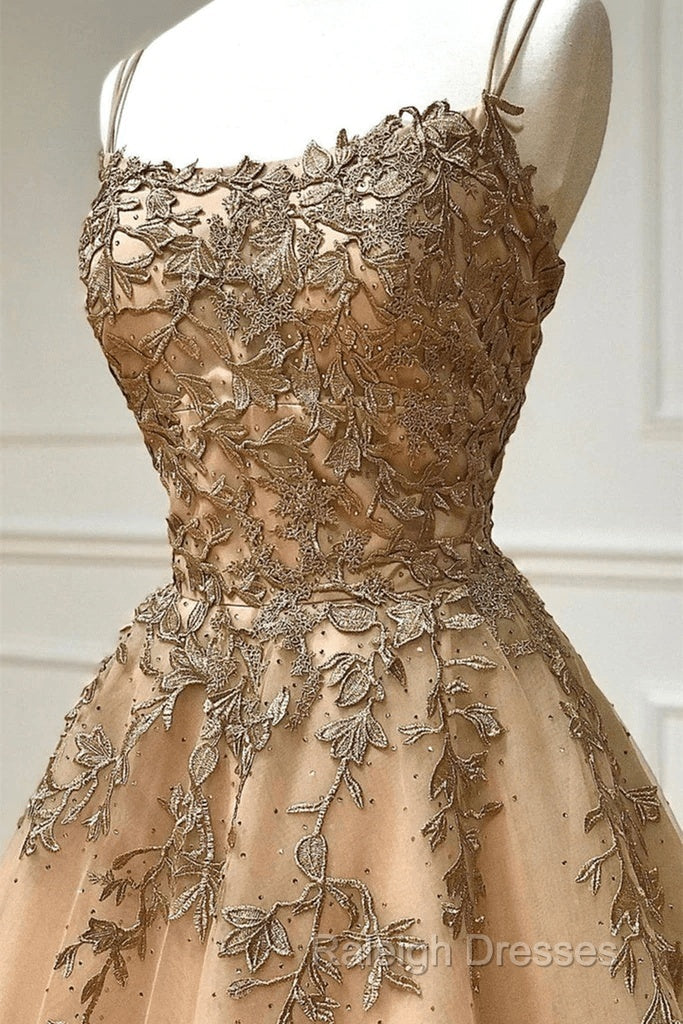 Champagne Lace Tulle Prom Dresses Long Prom Dresses Ball Gown