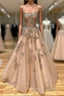 Champagne Lace Tulle Long Prom Dress Formal Evening Dress Ball Gown