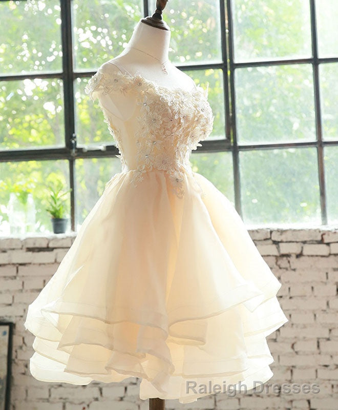 Champagne Lace Tulle Short Prom Dress, Homecoming Dress Main image