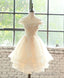 Champagne Lace Tulle Short Prom Dress, Homecoming Dress