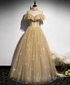 Champagne Long Prom Dress, Aline Champagne Graduation Dress with Beading