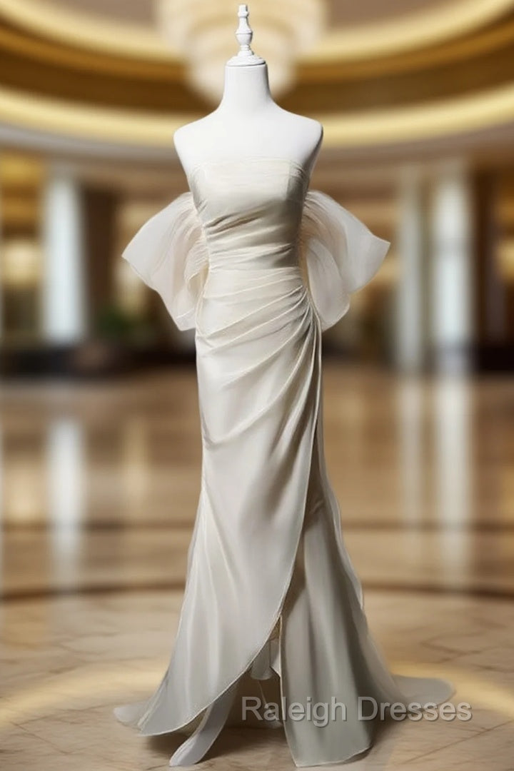 Champagne Mermaid Satin Pleats Wedding Dress Main image