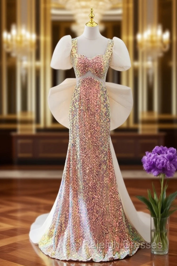 Champagne Mermaid Sequins Prom Dress