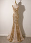 Champagne Mermaid Sequins Straps Long Prom Dresses Champagne Prom Dresses