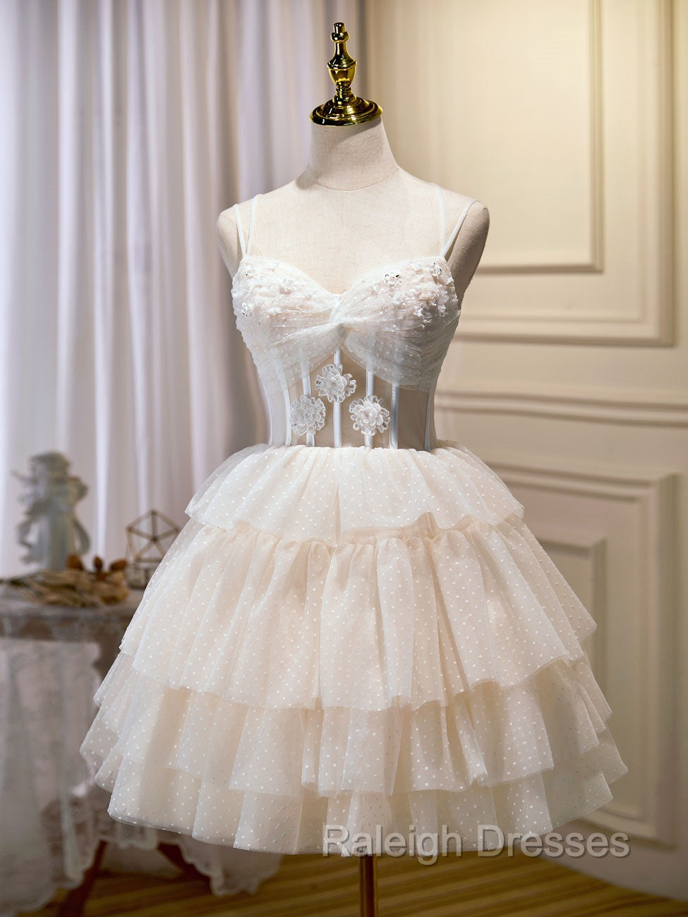 Champagne Mini/Short Prom Dress, Puffy Cute Homecoming Dress With Lace Secondary image