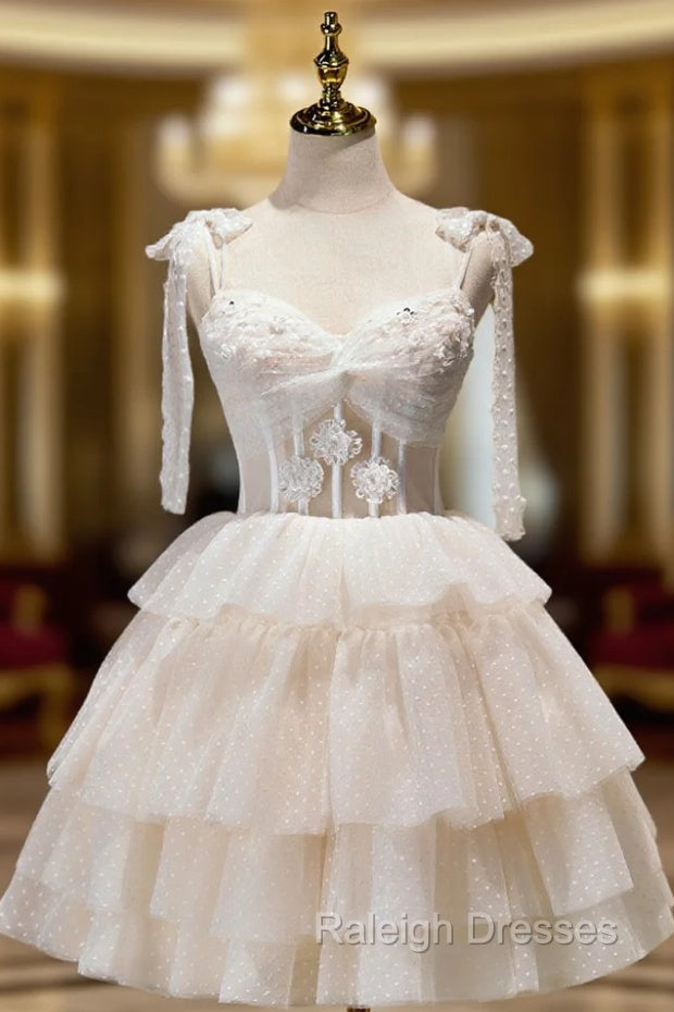 Champagne Mini/Short Prom Dresses Puffy Cute Homecoming Dresses With Lace Main image