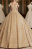 Champagne Off Shoulder Sequin Long Prom Dress, Champagne Formal Dress