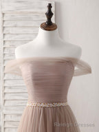 Champagne Off Shoulder Tulle Long Prom Dress, Champagne Prom Dress