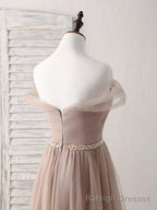 Champagne Off Shoulder Tulle Long Prom Dress, Champagne Prom Dress