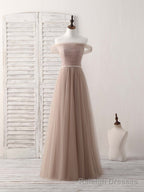 Champagne Off Shoulder Tulle Long Prom Dress, Champagne Prom Dress