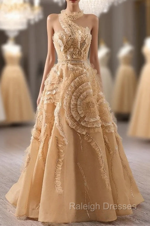 Champagne One Shouder Tulle Prom Dress