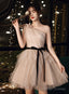 Champagne One Shoulder Tulle Short Party Dress, Short Homecoming Dresses