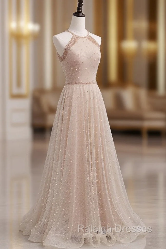 Champagne Pink Long Prom Dresses A Line Tulle Prom Dresses Graduation Dress