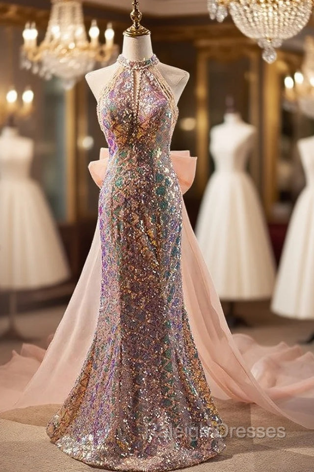 Champagne Pink Mermaid Sequins Beading Prom Dress Main image