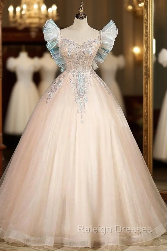 Champagne Pink Tulle Sequins Appliques Quinceanera Dress Main image
