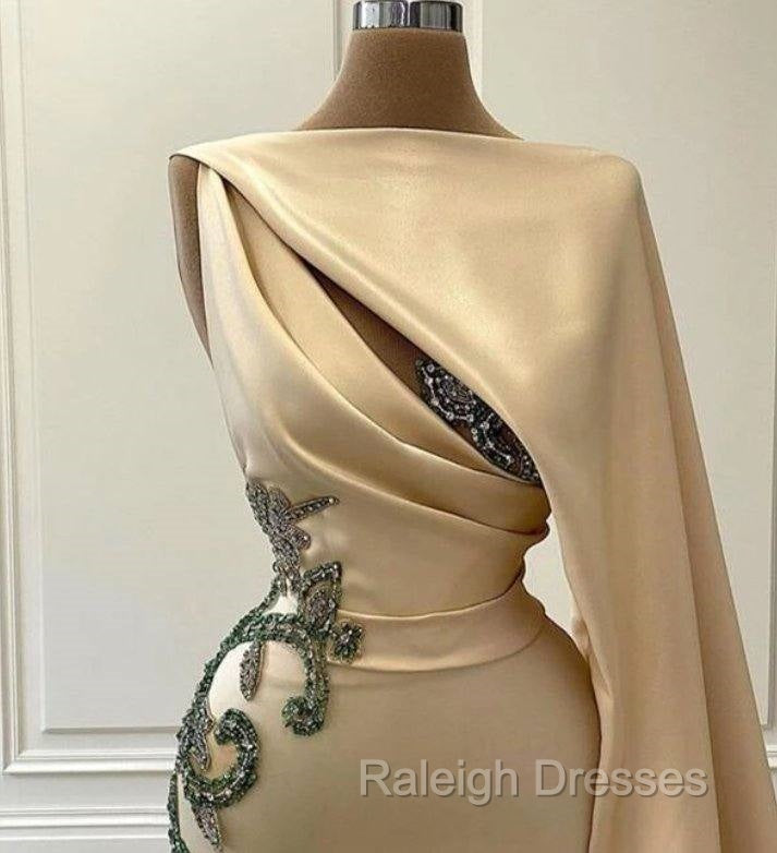 Champagne Robe De Soiree Sheath Floor Length Satin Beaded Long Prom Dresses Prom Gown Evening Dresses Secondary image