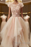 Champagne round neck tulle beads short prom Dresses homecoming Dresses