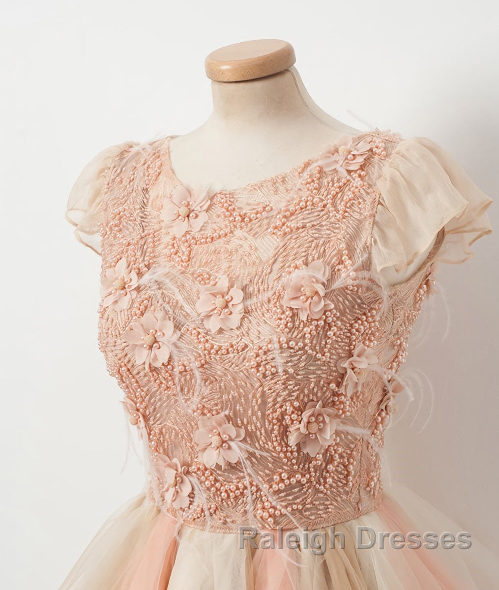 Champagne round neck tulle beads short prom dress, homecoming dress Secondary image