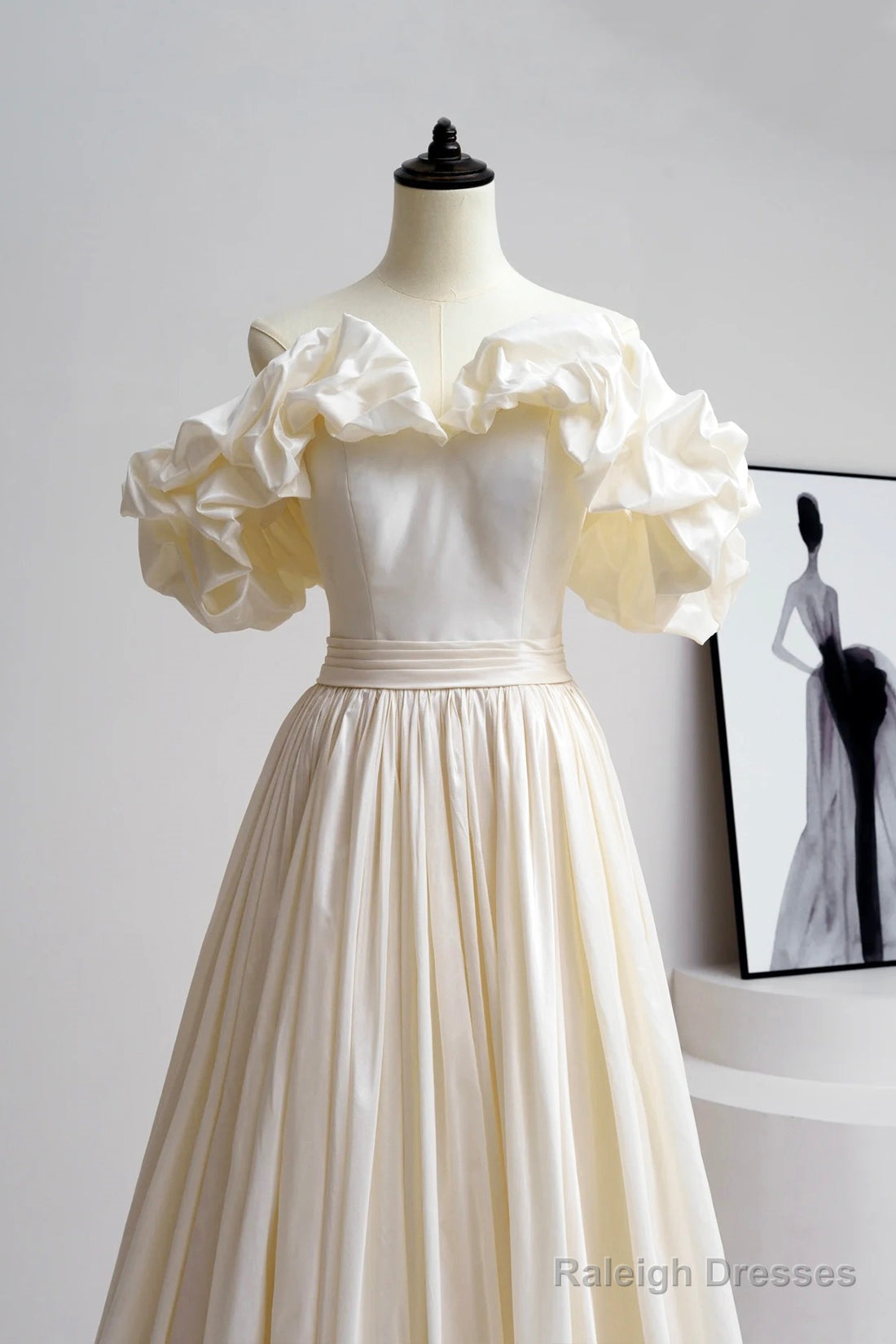 Champagne Satin Floor Length Prom Dress, Off The Shoulder A-Line Evening Party Dress Secondary image