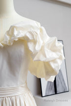 Champagne Satin Floor Length Prom Dress, Off The Shoulder A-Line Evening Party Dress